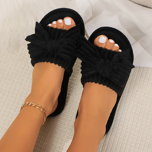 Женские и девичьи хлопковые тапочки с бантом-бабочкой, открытым носком и мягкой подошвой для дома, коллекция 2026 года - Product Image 1