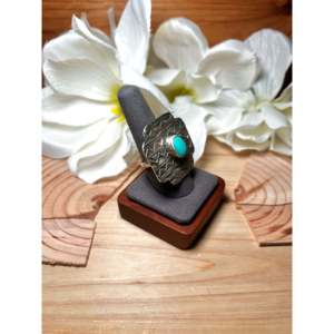Tillie Jon Kingman <b>Boho</b> Style <b>Ring</b> Turquoise Sterling <b>Silver</b> Size 9 Bezel Setting Inlay Platinum Vermeil Rhodium Everyday Wear - Product Image 2