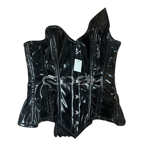Corsé Gótico Negro de Vinilo Asimétrico, Top Bustier, Ropa de Club, Proveedor de Corsés - Product Image 1