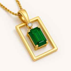 Pendentif tendance en or jaune massif 14 carats 4.8g tendance Leela Jewellers, cadeau de fin d'études, lunette unisexe en émeraude plaquée rhodium - Product Image 4