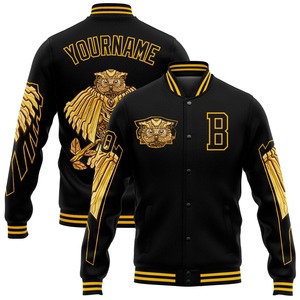 Vente en gros dans l'industrie directe Blouson aviateur hiver décontracté personnalisé gris or-bleu marine veste bicolore Letterman Varsity à boutons-pression - Product Image 3