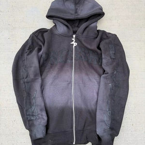 Sweat à capuche surdimensionné personnalisé et lourd délavé à l'acide pour hommes en détresse Sunfade Boxy DTG avec strass et capuche zippée - Product Image 1