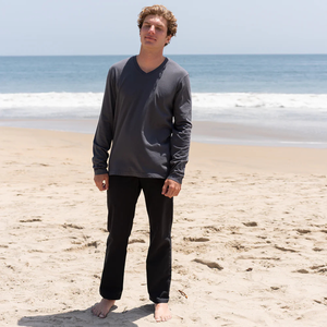 เสื้อยืดคอกลมแขนยาวผู้ชาย สีเทาเข้ม ผ้าฝ้ายออร์แกนิค 100% ระดับพรีเมียม ผ่านการรับรอง GOTS ผ้าไม่หด ระบายอากาศได้ดี - Product Image 3