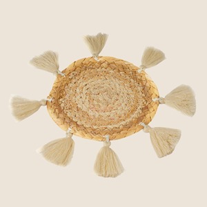 Napperon à pompon en jacinthe d'eau fait à la main produits écologiques fabriqués au Vietnam décoration de table napperon tissé en gros - Product Image 1