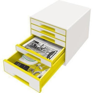 Leitz WOW CUBE <b>Drawer</b> Box 5 <b>Drawers</b> DIN A4 White Housing Yellow/White <b>Drawers</b> - Product Image 1