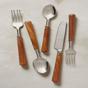 Juego de cubiertos de lujo con mango de diseño de bambú y acero espejado, cubiertos de portabilidad, cucharas de boda y tenedores de Metal - Product Image 3