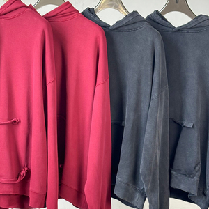 Haute qualité vêtements pour hommes Streetwear Hip Hop lavage à l'acide strass à capuche personnalisé soleil délavé surdimensionné pull noir hommes sweats à capuche - Product Image 1