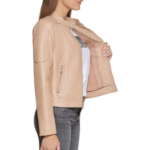 Chaqueta de moto de moda ajustada de piel auténtica para mujer al por mayor, transpirable y con acabado de procesamiento - Product Image 4