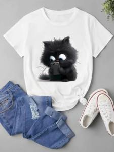 Nueva camiseta de mujer, Camiseta con estampado de estilo de mapa 3D, camiseta de manga corta con cuello en V de gran tamaño a la moda para mujer, ropa femenina, Tops de calle - Product Image 3