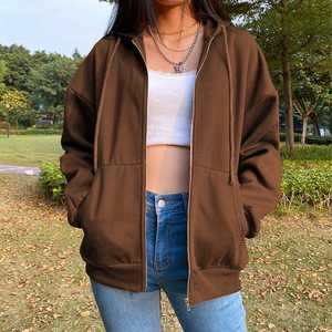 Sweat-shirt à capuche oversize marron unisexe, décontracté, couleur unie, en coton French Terry, avec poches, pour l'automne - Product Image 1