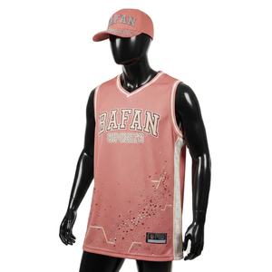 เสื้อบาสเก็ตบอลผู้ชาย ผ้าโพลีเอสเตอร์ตาข่ายคุณภาพพรีเมียม 180 GSM ระบายอากาศได้ดี สีชมพู แผงข้าง โลโก้แบบรีดร้อน เสื้อผู้ชาย - Product Image 1