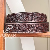 2025 Western véritable usiné à la main en cuir pleine fleur robuste sans boucle ceinture Cowboy sangle à visser sangles de ceinture pour unisexe