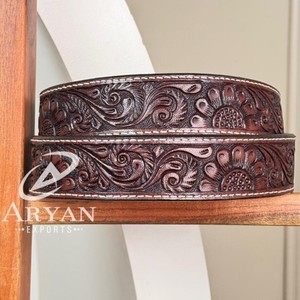 2025 cuero de grano completo mecanizado a mano genuino occidental resistente sin hebilla Cinturón correa de vaquero correas de cinturón atornilladas para Unisex - Product Image 1