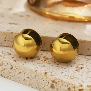 1 paire de boucles d'oreilles rondes en acier inoxydable 304 plaqué or 18 carats, style rétro simple - Product Image 4