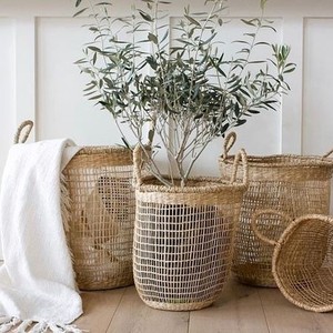 Cestas de ratán con asas para algas marinas, cesta de mimbre para almacenamiento de plantas, ideal para regalo - Product Image 1