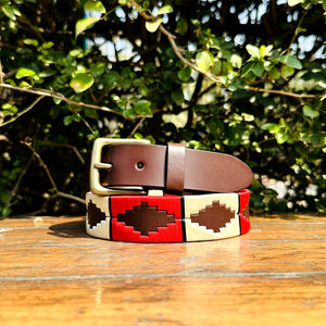 100% Solid Brass Buckle Fire Red Recycle Thread Water Buffalo Leather Polo <b>Belt</b> New Design Unisex <b>Accessories</b> 35MM Width - Product Image 2