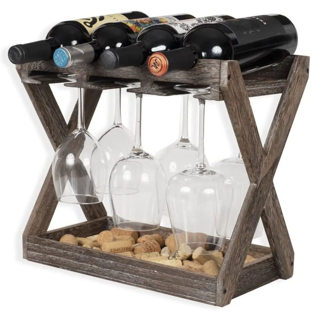 Holz antikes Kreuz Design Wein 4 Flasche und Glas regal für Ihr Zuhause und Küche Dekor Display Pub Bar Scheibe und viele mehr