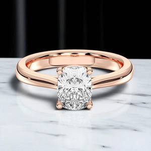 Juego de puntas de diamante con corte de cojín de moissanita de 1,00 quilates, anillo de compromiso solitario hecho en oro sólido de 10K,14K,18K para ella - Product Image 2