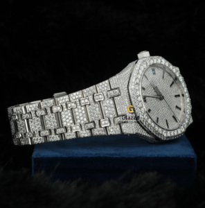 Sáng bóng tròn rực rỡ cắt moissanite kim cương hoàn toàn đá ra hip hop tùy chỉnh quay số bên mặc đồng hồ cho nam giới - Product Image 3