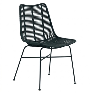Silla de Comedor de Mimbre Negra para Exteriores con Patas de Metal, Silla Lateral de Ratán Resistente a la Intemperie, Diseño Artístico para Decoración de Patio - Product Image 1