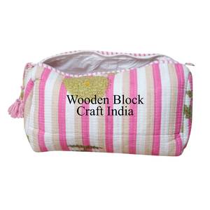 Set of 3 Handstitched Cotton <b>Quilted</b> Pouches Traditionally Crafted, Custom Logo Printed <b>Quilted</b> Pouch Made from Eco Cotton - Product Image 5