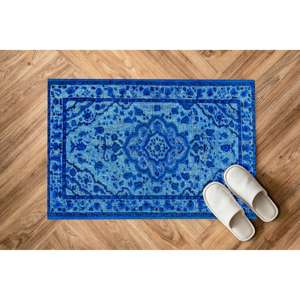 Alfombra Azul con Medallones: Estilo Étnico Turco, Alfombra Antideslizante, con Pelo Suave - Product Image 4