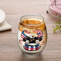 Vente en gros de gobelets à vin sans pied en verre transparent de 12 oz, personnalisés, avec drapeau souvenir du 250e anniversaire des États-Unis, pour le 4 juillet