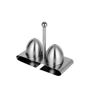 Juego de Salero y pimentero de metal en forma de huevo con base de madera - Product Image 3