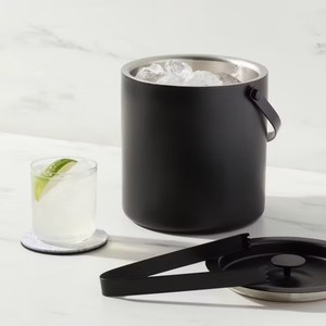 Seau à glace en acier inoxydable noir mat avec poignée, couvercle et pinces, design moderne et isolé pour un bar à domicile élégant et des réceptions - Product Image 2