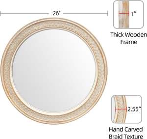 26 Inch Boho Round <b>Mirrors</b> for Wall Rustic Circle <b>Mirror</b> with Carved <b>Frame</b> <b>Large</b> Decorative Wall <b>Mirrors</b> for Living Room - Product Image 4