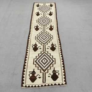 3x10.4 ft Rug, Turkish Vintage Rug, <b>Brown</b> Solid <b>Wool</b> Rug - Product Image 1