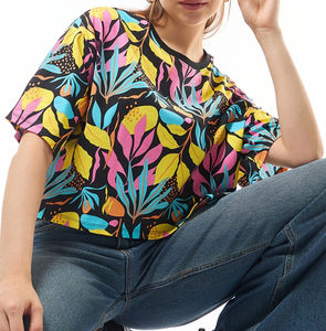 La mejor Camiseta corta de verano para mujer, 100% de algodón, holgada, informal, con cuello redondo, transpirable, Top corto estampado, venta al por mayor, Camiseta corta para mujer - Product Image 3