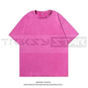 T-shirt vintage délavé 220g coupe classique DIY Hip Hop couleur unie streetwear manches courtes 100% coton biologique tricoté respirant pour homme - Product Image 6