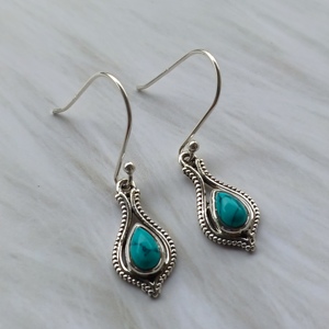 100% Solid 925 Sterling Silver Tibetan Turquoise Gemstone Handmade <b>Fine</b> Work Jewelry <b>Earring</b> for Women Giftz - Product Image 3