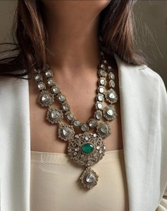 Ensemble de collier Polki de créateur de luxe victorien avec boucles d'oreilles bijoux de mariée en laiton polonais pour la célébration de mariage et de fête - Product Image 5