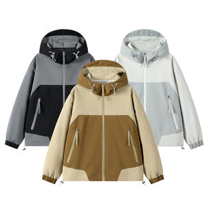 Chaqueta cortavientos con cremallera completa personalizada para hombre Chaqueta de chándal de dos tonos de lona ligera de talla grande con bolsillos y cremallera de dos tonos al por mayor - Product Image 2