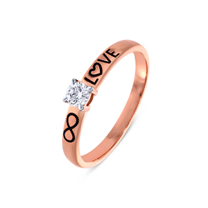 Bague en or rose 14 carats avec grappe de diamants et gravure LOVE, et bande en forme de cœur emblématique – Bague diamantée en or rose pour les amoureux - Product Image 1