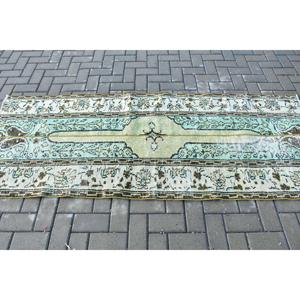 Alfombra Turca Vintage de Lana Azul, 2.9x7.4 pies (88x226 cm) - Product Image 3