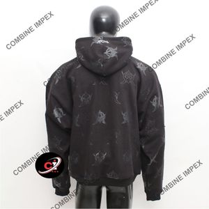 Sudadera con capucha de gran tamaño Unisex, forro polar de algodón pesado con cinta reflectante estampada en 3D, logotipo bordado y ajuste de hombro caído - Product Image 4