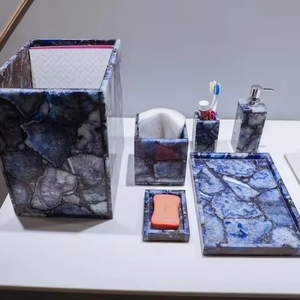 Luxury <b>White</b> Marble 4 Piece <b>Bathroom</b> <b>Accessory</b> <b>Set</b> Poly Resin by Tayyab Handicraft - Product Image 1