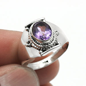 การออกแบบคลาสสิกทำด้วยมือ925หรูหราเงินสเตอร์ลิงเครื่องประดับหินเกิดแหวนพลอยอเมทิสต์ธรรมชาติเครื่องประดับแฟชั่นที่ดี - Product Image 1