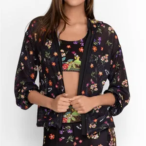 Factory Wholesale High Quality Custom Logo Solid Color Women Floral Patch Pocket Mesh Jacket