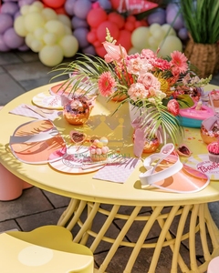 Juego de mesa y silla de ratán hecho a mano de estilo bohemio para niños, muebles de exterior naturales para niños, fiestas y eventos de jardín - Product Image 2