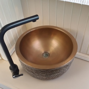 Lavabo de Baño Redondo de Cobre Grabado a Mano, Lavabo de Lujo, Lavabo de Cobre al por Mayor, Lavabo de Baño Grabado. - Product Image 6