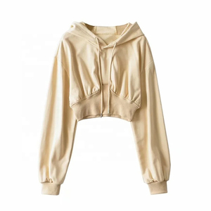 Venta al por mayor de alta calidad de moda liso logotipo personalizado de impresión 100% algodón corto de las mujeres de gran tamaño Crop Top señoras sudaderas con capucha - Product Image 4