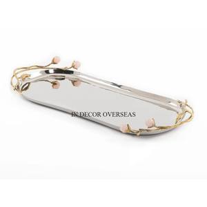 Most Selling Silver Color Finishing Shiny Polished Unique Fancy Texture Designer Premium Quality Metal Set Of 2 Serving <b>Tray</b> - Product Image 5