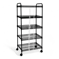 Meuble de rangement pliable MDE durable à 4 niveaux en fil de fer, étagère à épices sur roulettes, organisateur mobile écologique pour cuisine et garde-manger
