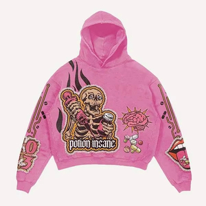 2025 nueva llegada esqueleto inyección medicina y letra Faux calcomanía impresión bolsillos inclinados Sudadera con capucha pulóver Unisex sudaderas con capucha 3D impresión OEM - Product Image 5