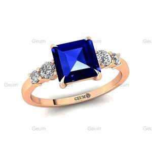 Infinity Design Bague élégante en tanzanite naturelle taillée princesse et véritable grappe de diamants en or jaune rose blanc massif 14 carats - Product Image 6