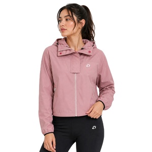 2026 Women’s Dusty Pink Cropped Hooded Windbreaker <b>Jacket</b> Custom Logo <b>Lightweight</b> Zip Front Active Outerwear for Men's <b>Jackets</b> - Product Image 1